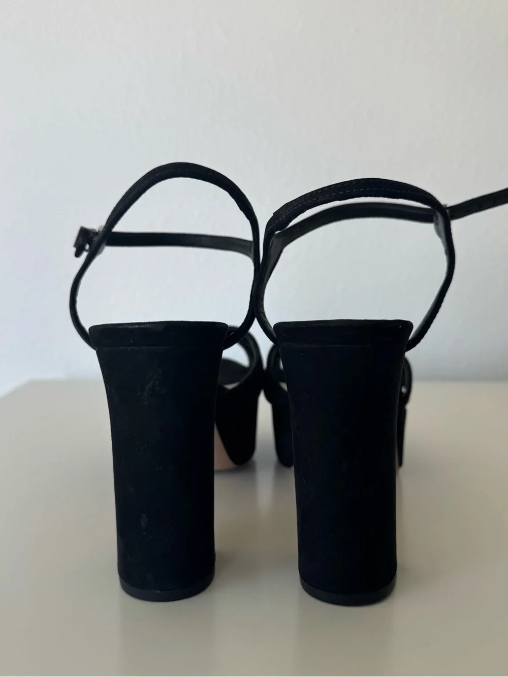 Schutz Black Keefa Suede Platform Sandals with Ankle Strap 8.5